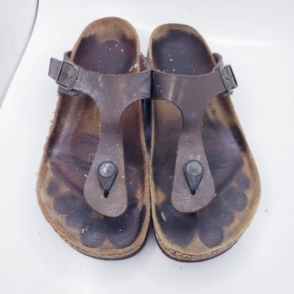 Birkenstock Gizeh Brown Slip On Leather Thong Sandals Women's Size 6 - Picture 7 of 12